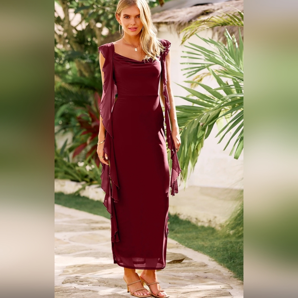 Pretty Garden Chiffon Ruffle Cocktail Wedding Guest Ladies Night Out Dress